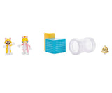 Nintendo Super Mario 3D World Diorama Set 2.5” Cat Mario and Cat Peach 2023 Action Figure Set, Set includes a Super Bell, clear tube, and color-block platform