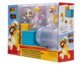 Nintendo Super Mario 3D World Diorama Set 2.5” Cat Mario and Cat Peach 2023 Action Figure Set, Set includes a Super Bell, clear tube, and color-block platform