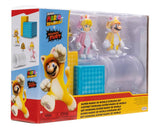 Nintendo Super Mario 3D World Diorama Set 2.5” Cat Mario and Cat Peach 2023 Action Figure Set, Set includes a Super Bell, clear tube, and color-block platform