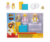 Nintendo Super Mario 3D World Diorama Set 2.5” Cat Mario and Cat Peach 2023 Action Figure Set, Set includes a Super Bell, clear tube, and color-block platform