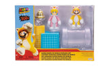 Nintendo Super Mario 3D World Diorama Set 2.5” Cat Mario and Cat Peach 2024 Action Figure Set, Set includes a Super Bell, clear tube, and color-block platform