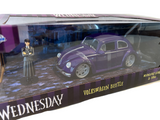 Jada 1:24 Hollywood Rides Wednesday Purple Volkswagen Beetle including Wednesday Adams & Thing figurines Diecast Vehicle 2024