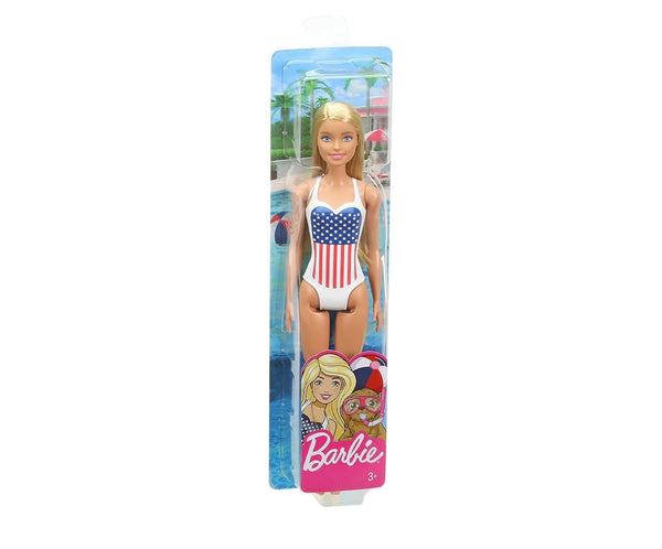 Barbie Beach Doll One-Piece Swimsuit with American Flag Inspired Design
atoystoreonelmstreet.com