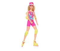 Barbie The Movie Doll, Margot Robbie as Barbie, 2023 Collectible Doll, Skating Doll with Neon Outfit, Retro Gymnastics Suit, Pink Biker Shorts, Sun Shield, Neon Green Hoop Earrings, Skating Equipment, Impala Inline Skates, Mattel