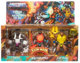 Masters Of The Universe Origins Toy 3-Pack Kikto Expert Kickboxer, Holographo Futuristic Scientist, and Zap-Man Micro-Laser Specialist! Action Figures Sun-Man and the Rulers Of The Sun New - A Toy Store On Elm Street