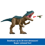 Mattel Jurassic World Super Colossal Allosaurus Action Figure, Extra Large Dinosaur Can Swallow 20 Mini Figures, 38-inch Long XL Action Play Toy