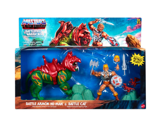 Masters Of The Universe Origins 2021 Battlefield Warriors Battle Armor He-Man & Battle Cat 2 Pack with Display Stand & Castle Grayskull gargoyles Collectible Gift 
#atoystoreonelmstreet 
atoystoreonelmstreet.com
@ A Toy Store On Elm Street 