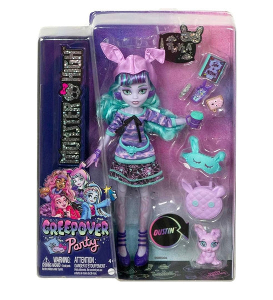 Monster High Creepover Party Doll, Twyla with Pet Bunny Dustin, Sleepover Clothes & Accessories with Hoodie, Book & Backpack, 2022 Mattel, A Toy Store On Elm Street atoystoreonelmstreet.com