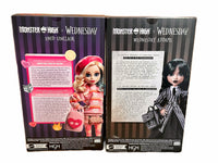 Monster High Wednesday Doll & Accessories, Wednesday Addams Collectible in Nevermore Academy Uniform with Thing & Backpack, Doll Stand. Monster High Wednesday Doll and Accessories, Enid Sinclair Collectible in Pink Fashion with Beret & Backpack, Doll Stan