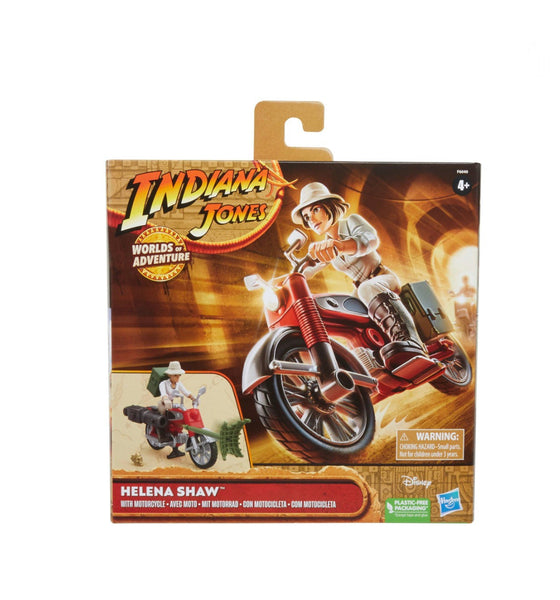 Indiana Jones Worlds of Adventure with Helena Shaw with Motorcycle Action Figure Set, 2.5-inch, Action Figures for Kids Ages 4 and Up