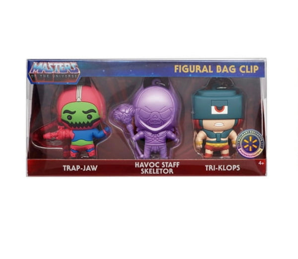Masters Of The Universe MOTU Figural Bag Clip Trap-Jaw Havoc Staff Skeletor and Tri-Klops Walmart Exclusive Set Of 3 New - A Toy Store On Elm Street