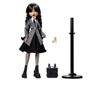 Monster High Wednesday Doll & Accessories, Wednesday Addams Collectible in Nevermore Academy Uniform with Thing & Backpack, Doll Stand. Monster High Wednesday Doll and Accessories, Enid Sinclair Collectible in Pink Fashion with Beret & Backpack, Doll Stan