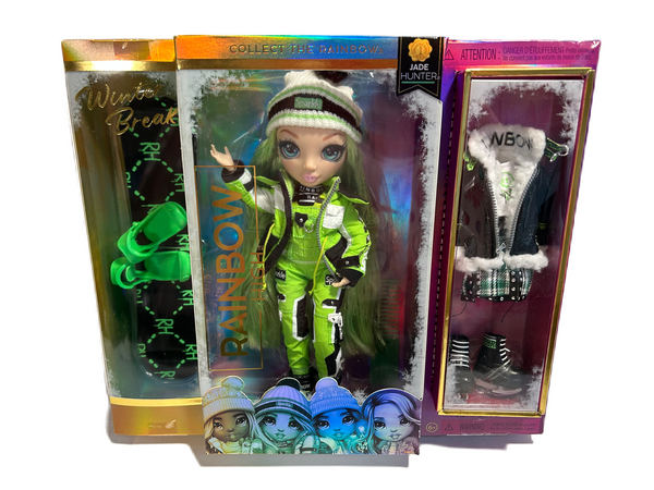 Rainbow High Winter Break Jade Hunter – Green Winter Break Fashion Doll and Playset with 2 Complete Doll Outfits, Snowboard and Winter Doll Accessories, Great Gift for Kids 6-12 Years Old New in Package
