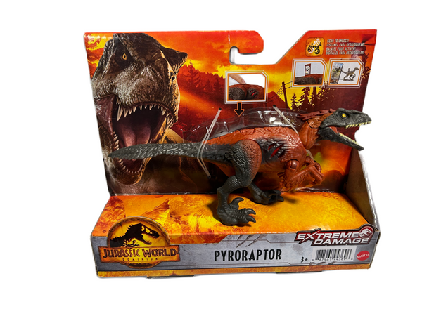 Jurassic World Dominion Extreme Damage Pyroraptor Dinosaur Action Figure Toy, Battle Play
