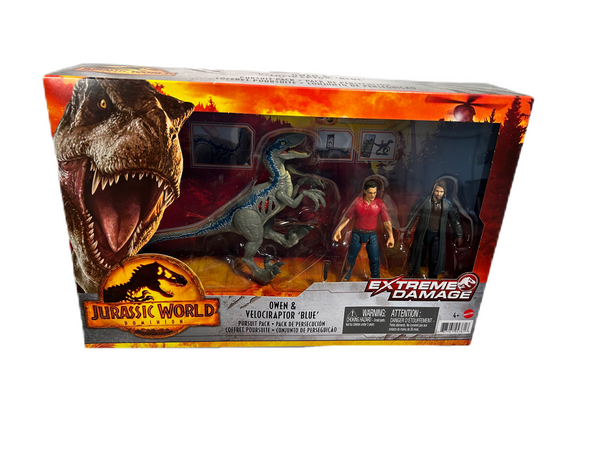 Jurassic World Dominion Extreme Damage Owen & Velociraptor Blue Pursuit Pack New in Package